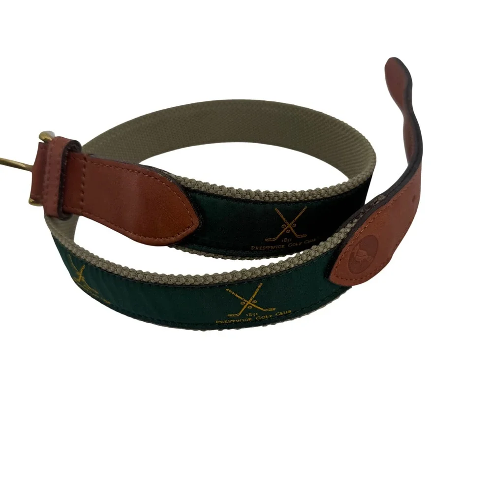 See Jays Mens Size 32 Leather Canvas Golf Club Belt Brass Buckle‎ Green Brown